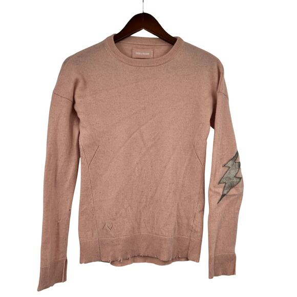 Zadig & Voltaire cici patch pink pullover 100% cashmere sweater flaws size small - Picture 1 of 9